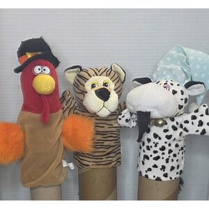 Vintage 1996 Gibson Greetings Turkey Hand Puppet & Friends Sleepy Cow And Tiger